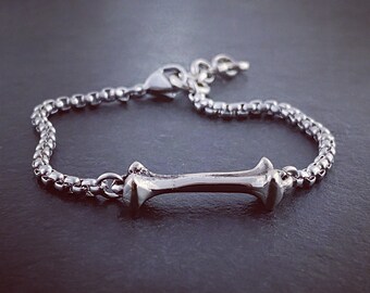 Pulseira Bone - Bronze Branco com Corrente de Aço Inoxidável