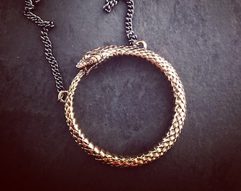 Ouroboros Necklace - Bronze Ouroboros Pendant - Snake Necklace