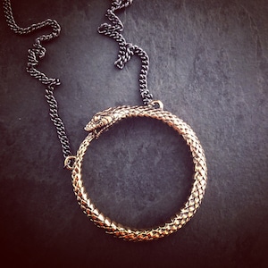 Ouroboros Necklace - Bronze Ouroboros Pendant - Snake Necklace
