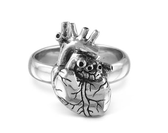 Anatomical Heart Ring - White Bronze Anatomical Heart Ring - Silver Heart Ring