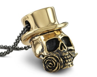 Voodoo Skull Necklace - Bronze Steampunk Skull Pendant