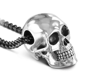 Human Skull Necklace - Antique Silver Skull Pendant - Skull Jewelry