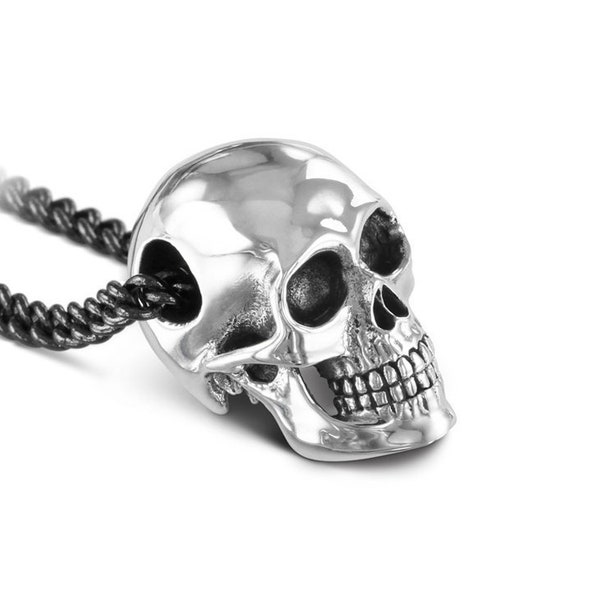 Human Skull Necklace - Antique Silver Skull Pendant - Skull Jewelry