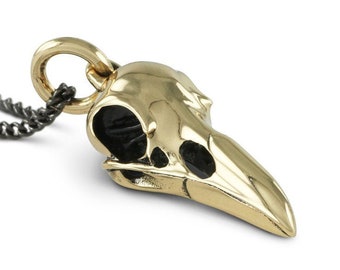 Raven Skull Necklace - Bronze Bird Skull Pendant - Crow Skull