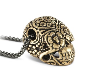 Sugar Skull Necklace - Bronze Sugar Skull Pendant
