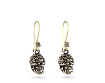Boucles d'oreilles tête de mort en bronze - Boucles d'oreilles tête de mort Jour des morts