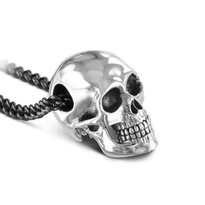 Skull Necklace for Men Antique Silver Human Skull Pendant Mens Skull Necklace image 1