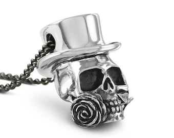 Voodoo Skull Necklace - Antique Silver Skull Pendant - Steampunk Skull Necklace