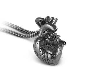 Sterlingzilveren kleine anatomische hartketting - kleine zwarte sterlingzilveren anatomische harthanger