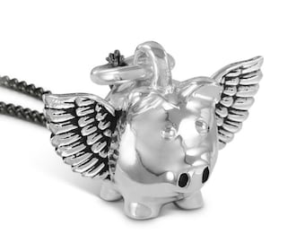 Flying Pig Necklace - Antique Silver Flying Pig Pendant - The Lucky Pig