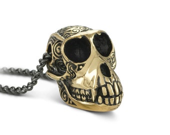 Monkey Skull Necklace - Bronze Monkey Skull Pendant - Monkey Jewelry