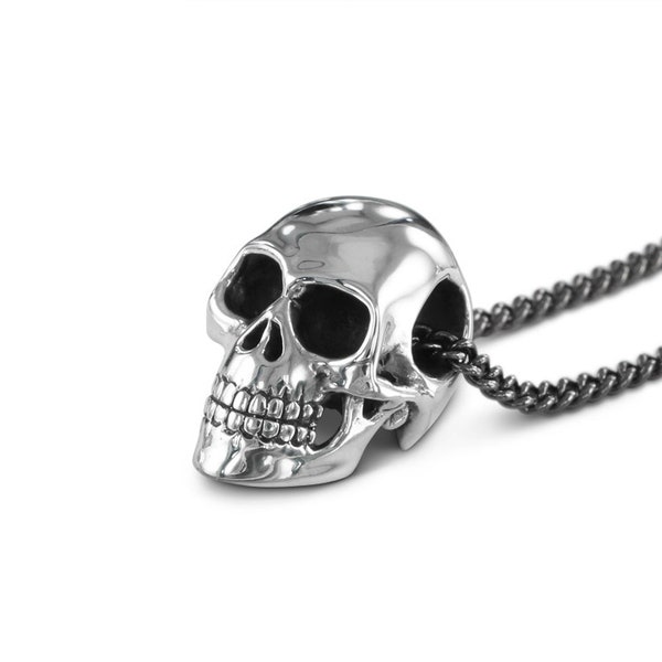 Sterling Silver Skull Necklace - Sterling Silver Small Human Skull Pendant