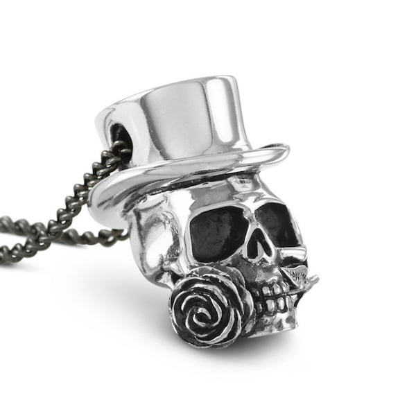 Voodoo Skull Necklace - Antique Silver Skull Pendant - Steampunk Skull Necklace