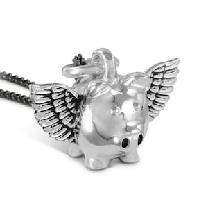 Collana di maiale volante Antico ciondolo di maiale volante d'argento Il maiale fortunato immagine 1