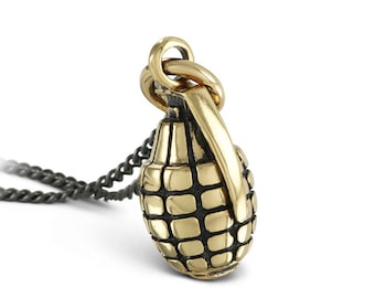 Grenade Necklace - Bronze Hand Grenade Pendant