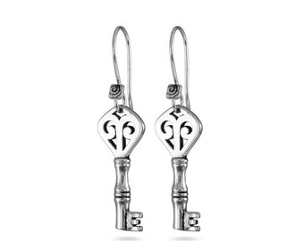 Key Earrings - Antique Silver Key Earrings