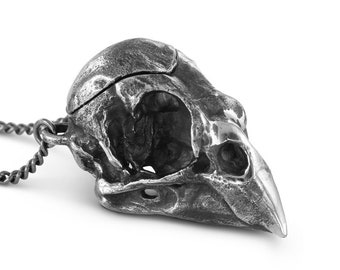 Bird Skull Locket - Antique Silver Cardinal Skull Locket