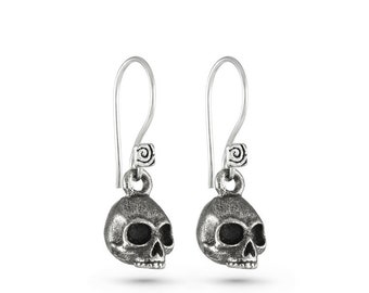 Skull Earrings - Antique Silver Skull Earrings - Gothic Skull Earrings