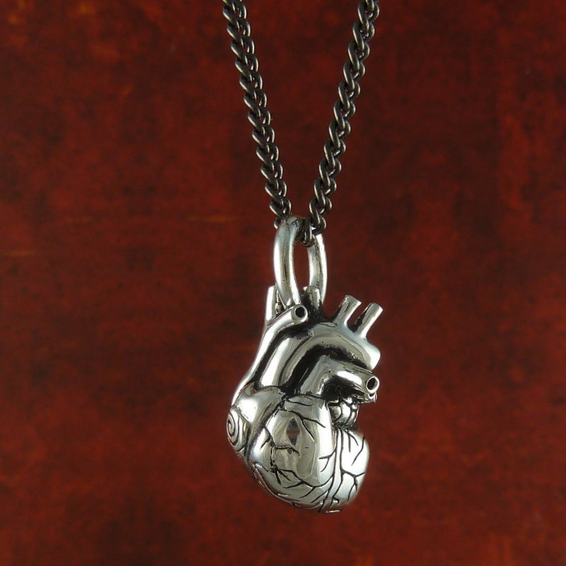 Small Anatomical Heart Necklace Antique Silver Small Anatomical Heart Pendant image 4