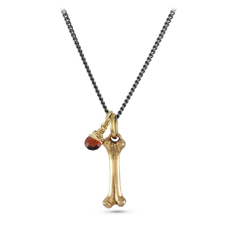 Bone and Garnet Necklace Small Bronze Bone with Garnet Pendant Witchcraft Jewelry image 2