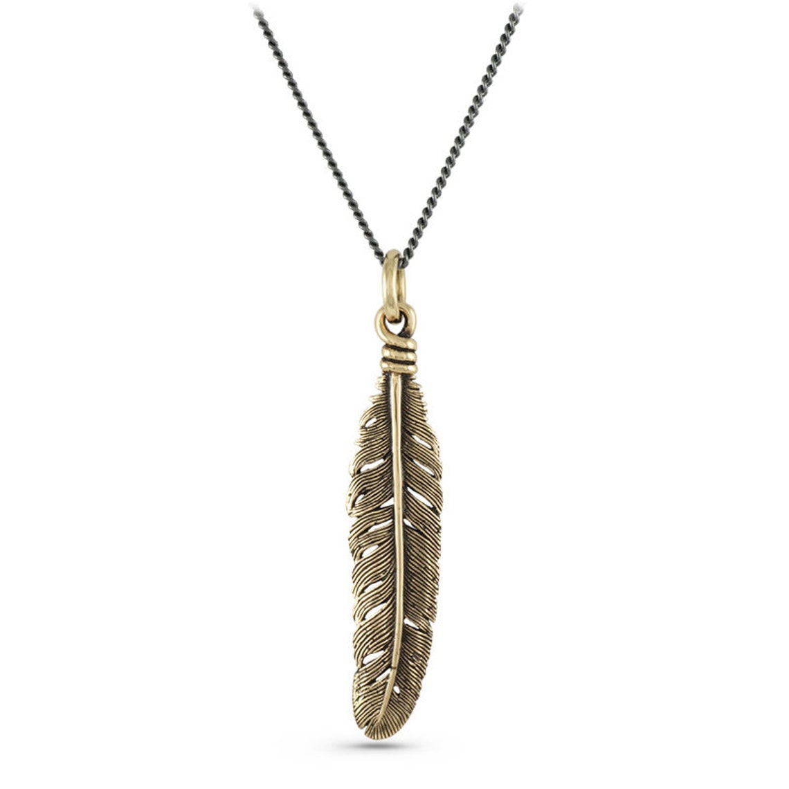 Feather Necklace Bronze Feather Pendant Feather Jewelry Etsy