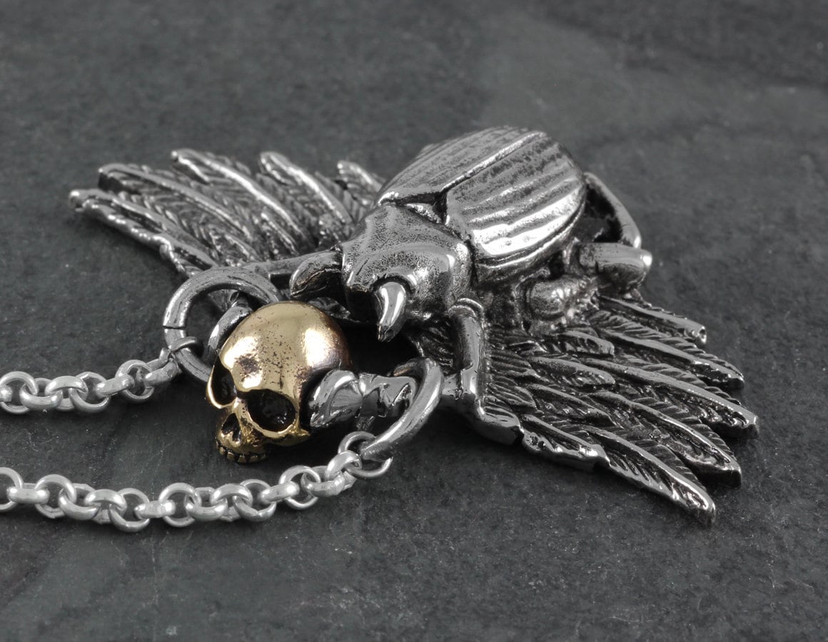 Small Scarab Beetle Necklace  - Sterling Silver Scarab Beetle Necklace