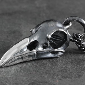 Raven Skull Necklace - Sterling Silver Raven Skull Pendant - Crow Skull Necklace