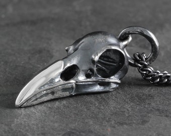 Raven Skull Necklace - Sterling Silver Raven Skull Pendant - Crow Skull Necklace