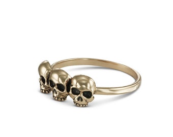 Triple Skull Stacking Ring - Bronze Three Skulls Stackable Ring