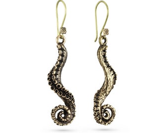 Tentacle Earrings - Bronze Tentacle Earrings - Octopus Earrings