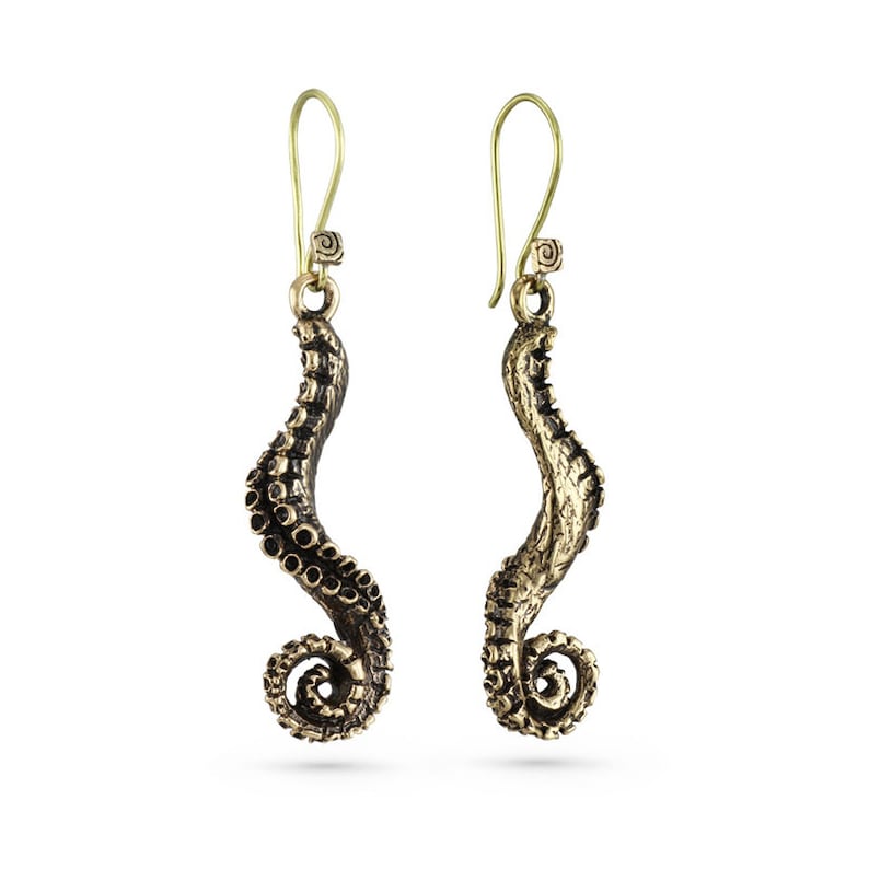 Tentacle Earrings Bronze Tentacle Earrings Octopus Earrings image 1