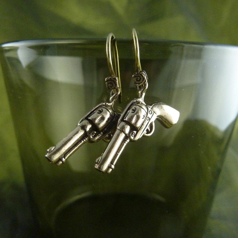Gun Earrings Bronze Pistol Earrings Etsy