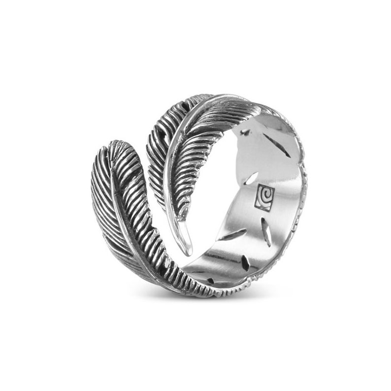 Feather Ring Antique Silver Feather Ring Silver Feather Bypass Ring image 1