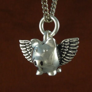 Collana di maiale volante Antico ciondolo di maiale volante d'argento Il maiale fortunato immagine 3
