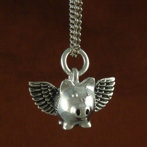 Collana di maiale volante Antico ciondolo di maiale volante d'argento Il maiale fortunato immagine 6