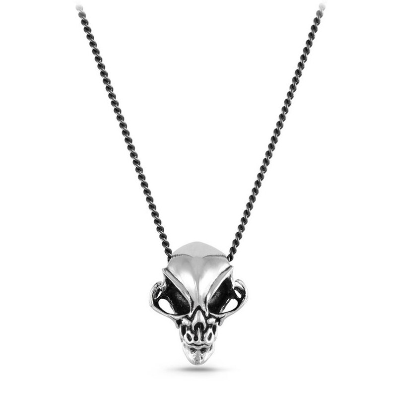 Alien Skull Necklace Antique Silver Alien Pendant Alien Jewelry image 2