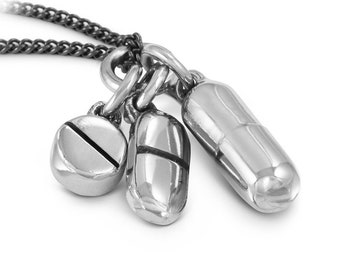 Pills Necklace - Antique Silver Pill Pendant - Medication Jewelry