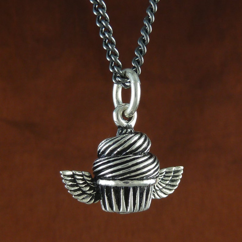 Flying Cupcake Necklace Antique Silver Cupcake Pendant Cupcake Jewelry image 4