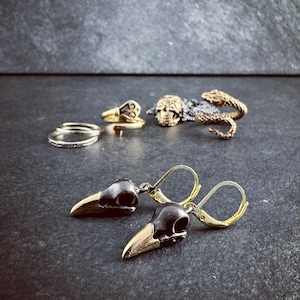 Black Raven Skull Earrings cast in Bronze