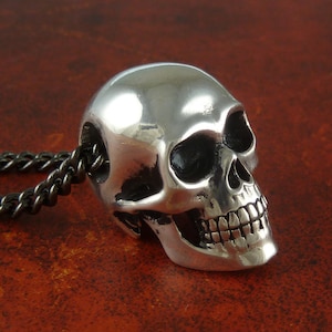 Skull Necklace for Men Antique Silver Human Skull Pendant Mens Skull Necklace image 4