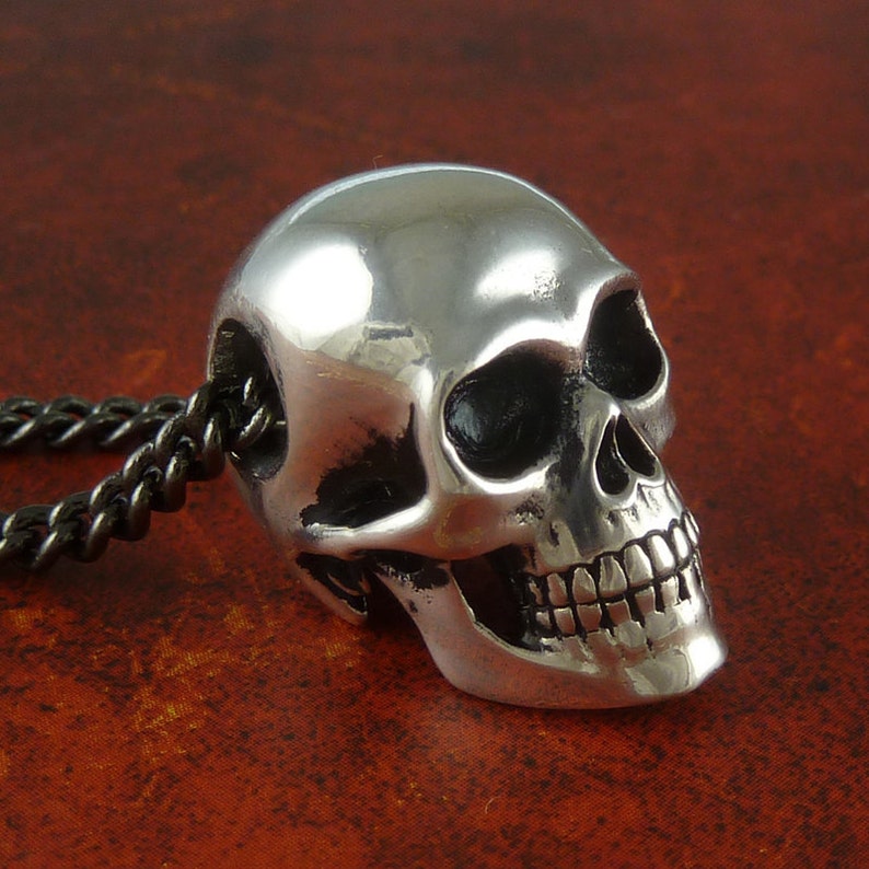 Skull Necklace for Men Antique Silver Human Skull Pendant Mens Skull Necklace image 4