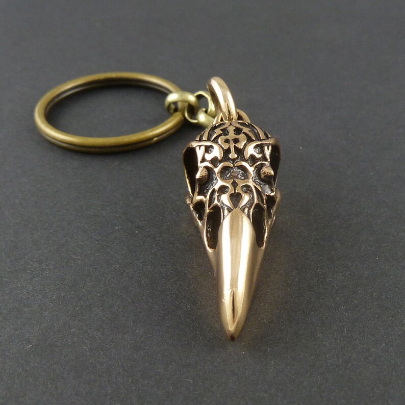 Bird Skull Keychain Bronze Raven Skull Keychain image 3