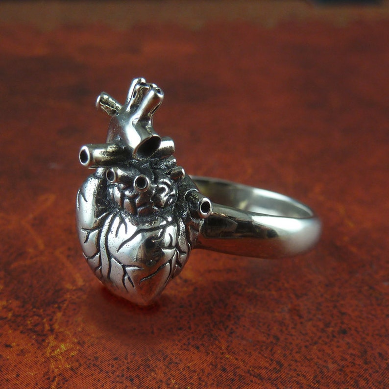 Anatomical Heart Ring White Bronze Anatomical Heart Ring Silver Heart Ring image 3