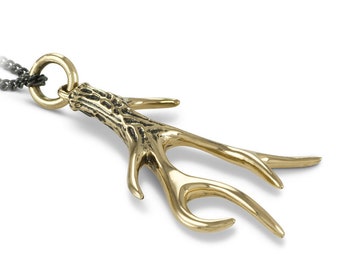 Antler Necklace - Bronze Antler Pendant - Antler Jewelry