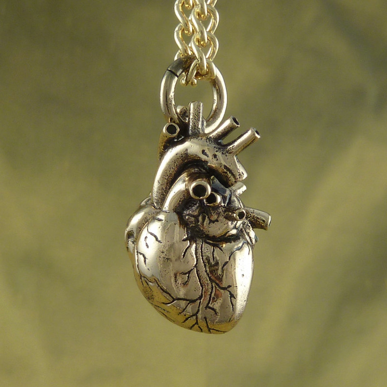 Anatomical Heart Necklace Bronze Anatomical Heart Pendant | Etsy