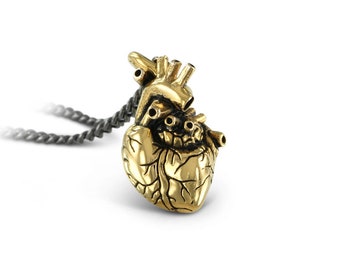 Gold Heart Necklace - Small 24 Karat Gold Plated Anatomical Heart Pendant - Heart of Gold