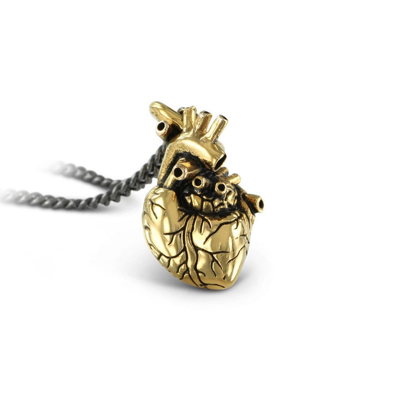 Gold Heart Necklace Small 24 Karat Gold Plated Anatomical Heart Pendant Heart of Gold image 1