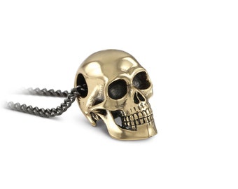 Bronze Skull Necklace - Bronze Human Skull Pendant - Skull Necklace