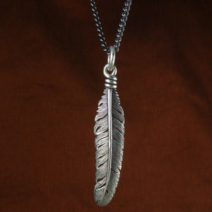 Silver Feather Necklace Antique Silver Feather Pendant Feather Jewelry image 7