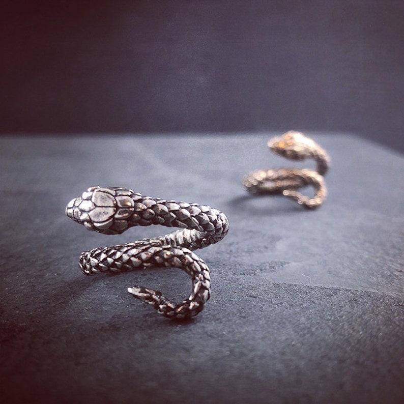 Snake Ring Antique Silver Snake Bypass Ring Adjustable Snake Ring image 1